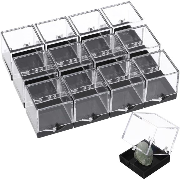 IULAVP 12Pcs Clear Mineral Specimen Display Boxes 1.37In Square Specimen Storage Cases for Collecting and Showcasing Rocks
