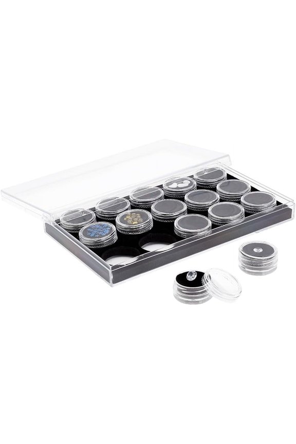 15 Gems Storage Container Gemstone Jewelry Box Crystal Diamond Ring Display Box Case Container Holder with Clear Lids Black Velvet Inside for Gems Diamond Coins 0.94inch