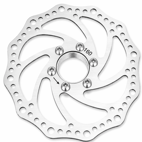 IULAVP 160mm Bike Disc Brake Rotor, 6-Bolt Bicycle Brake Disc with 48mm Mounting Pattern, Silver Metal Rotor for Freewheel Threaded Hubs, MTB, Road Bikes and E-Bikes
