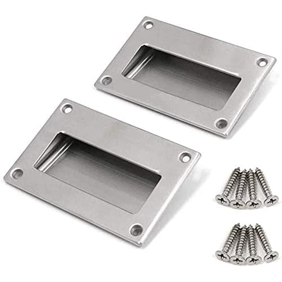 IULAVP 2-Pack Concealed Recessed Flush Pull Handle (5" x 3-1/4",Rectangular), Stainless Steel Hidden Flat Sliding Door Pulls for Drawers Cupboards Cabinet Closet Doors