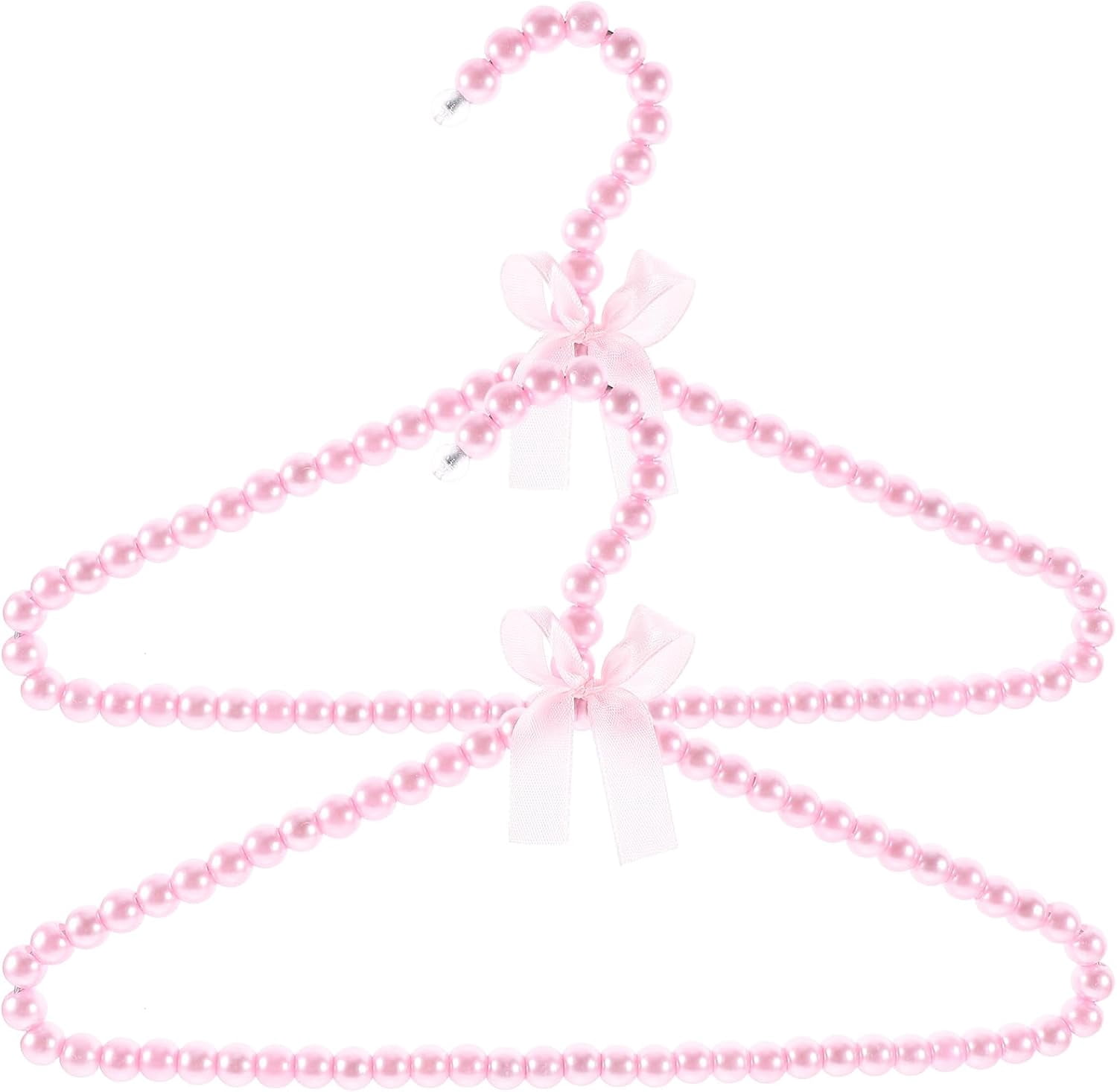 IULAVP 2 Pack Pearl Beaded Hangers for Kids, 11.8 x 7.5 Inch Plastic Baby Clothes Hangers with Bow, Non Slip Toddler Nursery Closet Organizer for Girl Dress, Dog Pet Apparel (Pink)