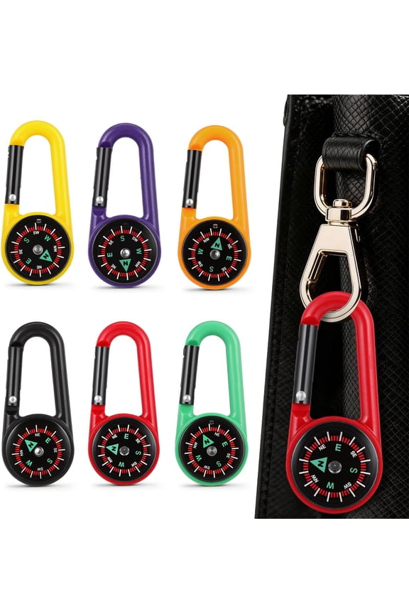 24pcs Keychain Compass Metal Carabiner Compass Small Pocket Clip On Compass Portable Mini Compass Keychain for Outdoor Hiking Camping Emergency Backpacking