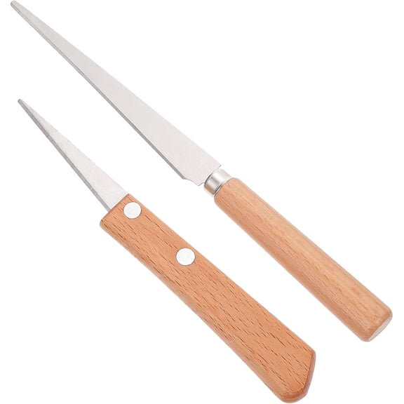 IULAVP 2Pcs Fettling Cutter Clay Sculpting Tool with Wooden Handle for Pottery Ceramic Polymer Clay Carving and Modeling 8.26In Thin Stainless Steel Blade