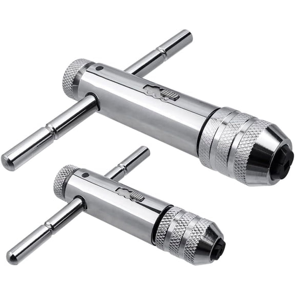 IULAVP 2Pcs Ratchet T Handle Tap Wrench, Adjustable T Bar Handle Holder Ratcheting Wrench for Metric M3-M8 / M5-M12 Thread Screw Taps with Chrome Finish, High Hardness, Rust and Corrosion Resistant