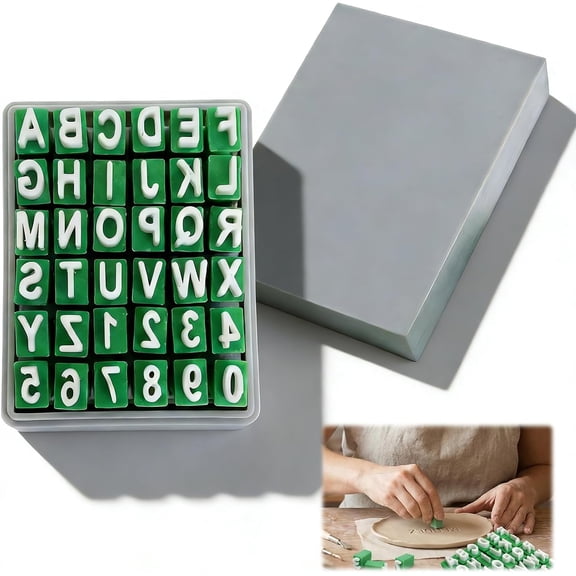 IULAVP 36 Pcs Alphabet Stamps for Clay Pottery, Letter Press Embosser Set for Polymer Clay & DIY Cookies Uppercase Letters and Numbers, Easily Stamp Custom Names, Dates, or Icons