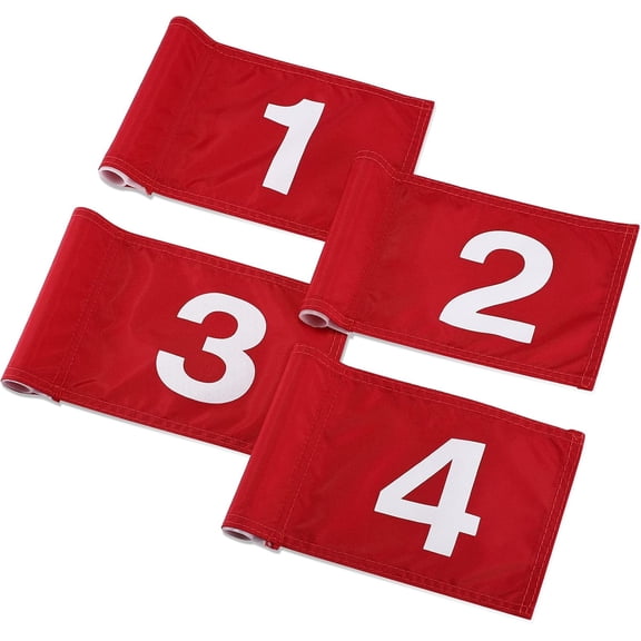 IULAVP 4PCS 15x22cm / 5.9x8.7in Golf Flags with Tube Inserted, Portable 420D Nylon Putting Green Golf Flag, Practice Golf Target Flag Training Numbered Putting Golf Pin Flag for Yard Indoor Outdoor