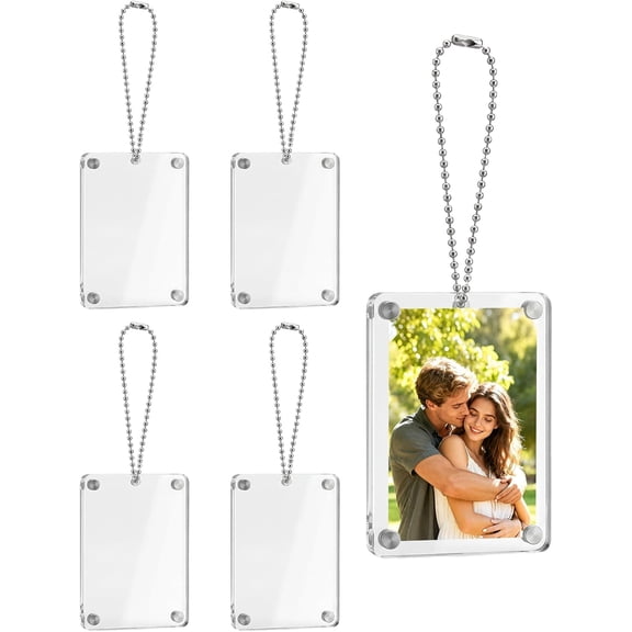 IULAVP 4pcs Car Hanging Photo Holder with Magnetic Frame for Rear View Mirror Personalized Acrylic Picture Display Car Accessories, Includes Lanyard for Rearview Mirror Hanging