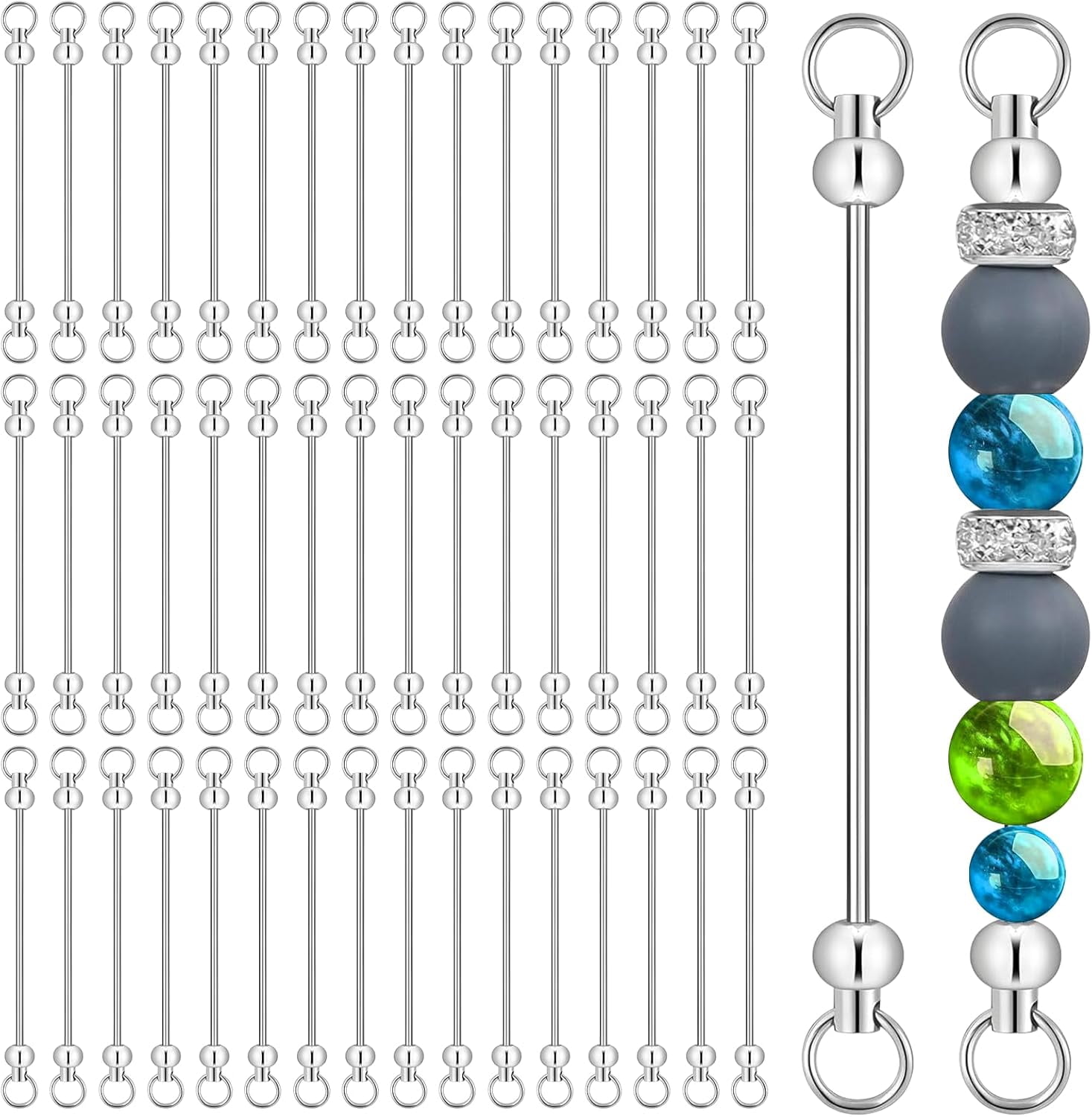 IULAVP 50PCS Beadable Keychain Bars DIY Kit - Durable Metal Silver Blank Keychains with Screw-Top Beadable Rod - Easy-to-Assemble Keychain Making Supplies for Crafts, Gifts, Bags, Wallets, Backpacks