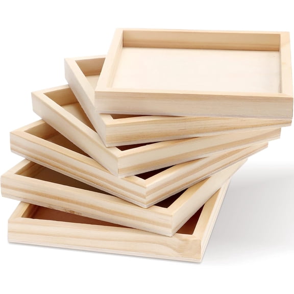 IULAVP 6-Pack Unfinished Wooden Trays - 4.7 x 4.7 in Small Square Serving Trays for Montessori, Crafts, Home Dcor, and DIY Projects, Allowing Users to Paint, Stain, or Decorate the Surface