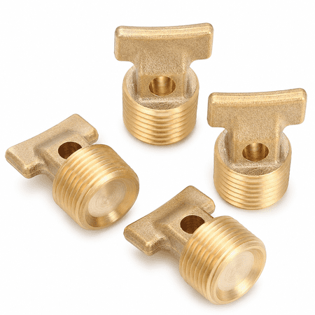 IULAVP Boat Drain Plugs, 4 Pack 1/2 in NPT Solid Brass Garboard Drain Plugs with T-Handle, Threaded Hull Drain Stoppers for Marine Boats, Bilge Systems and Watercraft