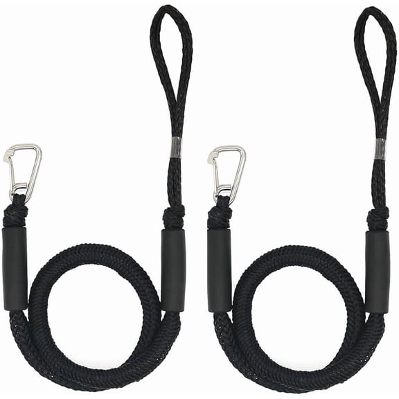 IULAVP Bungee Dock Lines, Boat Ropes for Docking,Mooring Rope with Stainless Steel Clip - Accessories for Boats, PWC, Kayak, Watercraft,SeaDoo,Jet Ski, Pontoon, Canoe, Power Boat Black 2-Pack