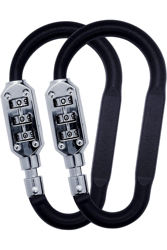 Combination Carabiner Clips, Resettable 3 Dial Digit Combination Lock Carabiner Keychain,for Suitcase Luggage Travel Baggage Backpack (D Shaped, Large Size, Black, 2 Pack)