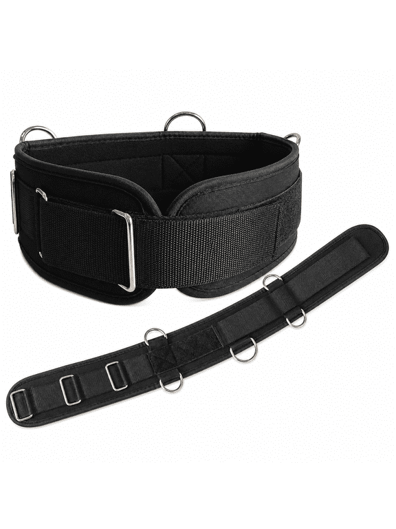 Dip Belt for Weight Lifting, Padded Waist Belt With Multi D-Rings and Hook-and-Loop Closure, Adjustable 25-38 in Waist, 34 x 3.9 in for Pull Ups, Dips, Strength Training
