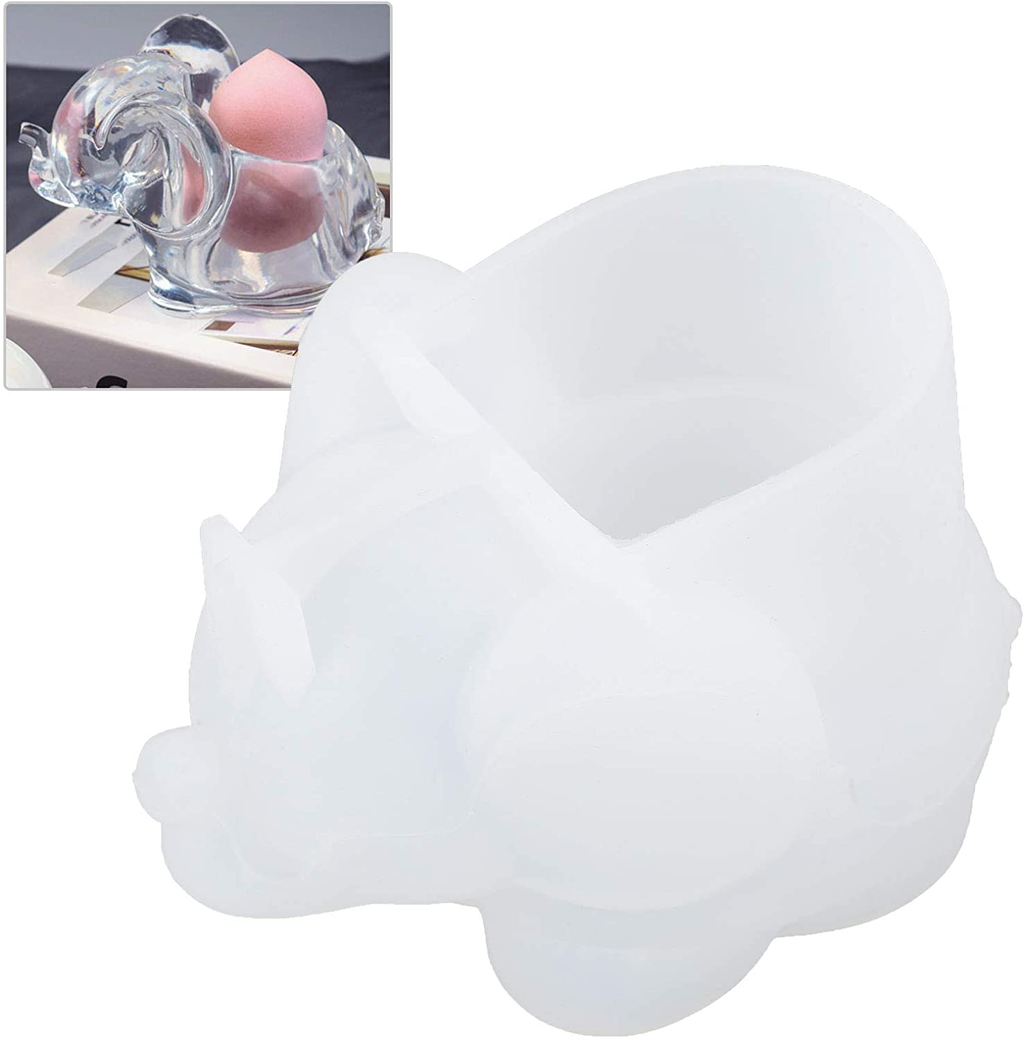 IULAVP Epoxy Mold, Elephant Shape Resin Mold Makeup Sponge Candle Holder Silicone Casting Mould DIY 3D Storage Decoration Ornament