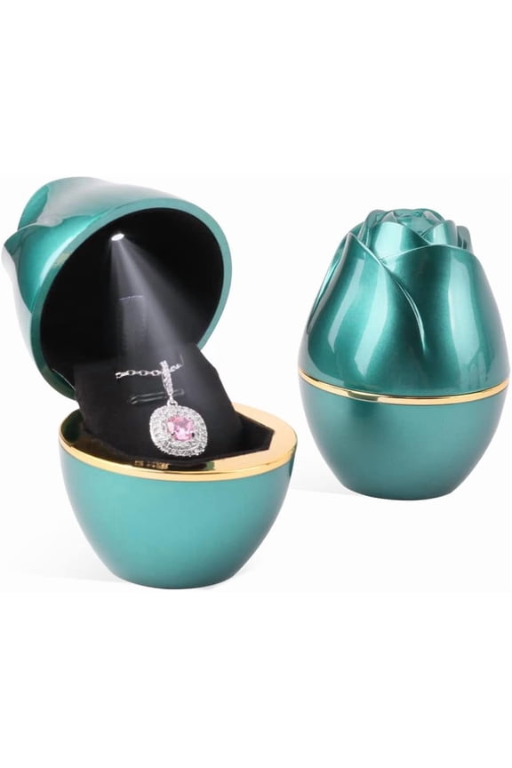 Green Pendant Box with LED Light Rose Jewelry Necklace Case Jewellry Display Gift Boxes for Wedding Pendants Box Ceremony Engagement Proposal Anniversary
