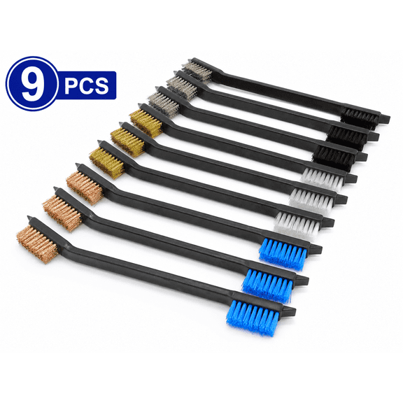 IULAVP Gun Cleaning Brush Set 9 Pcs, Double-Ended Brass, Steel and Nylon Utility Brushes with Pry Tips, 7 in Detail Cleaning Tools for Firearms, Tools and Equipment