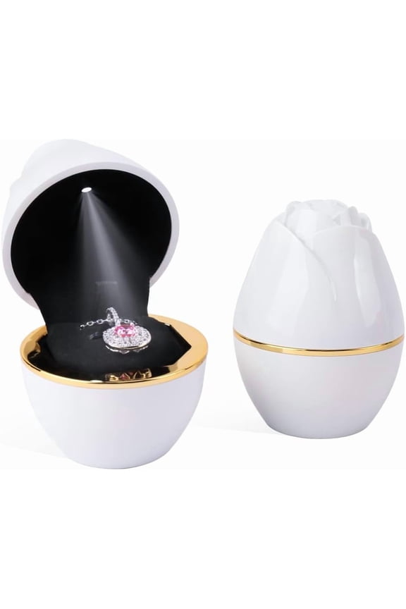 Jewelry Box with LED Light Rose Shape Boxes for Pendant Display, Shining Necklace Holder Case for Wedding Ceremony Engagement Proposal Anniversary, Romantic Gift