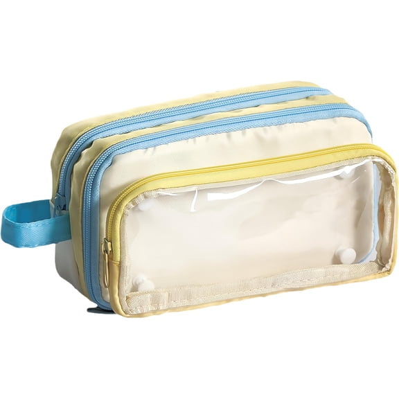 IULAVP Large Capacity Color Block Transparent Detachable Kawaii Pencil Case - Aesthetic Dopamine Supplies Organizer, Cute Pain Bag Style Pen Pouch (Yellow)