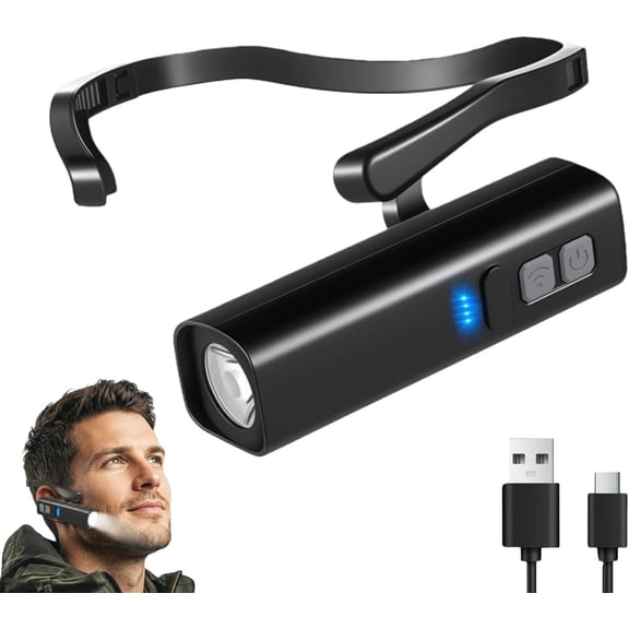 IULAVP Lightweight LED Rechargeable Ear Worn Headlamp with Motion-Sensor, Ear-Hook High Bright Hands-Free Headlight, Outdoor Adjustable Clip-on Hat Light for Running, Camping, Fishing (1 Pack)