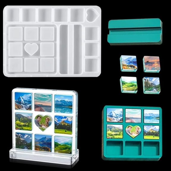 IULAVP Photo Frame Resin Molds - Rectangle Picture Silicone Mold for Epoxy Resin DIY Nine-Square Grid Stitching - Home Table Decor, Handicrafts, Cake Fondant Mould