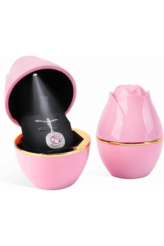 Pink Pendant Box with LED Light Rose Jewelry Necklace Case Jewellry Display Gift Boxes for Wedding Pendants Box Ceremony Engagement Proposal Anniversary