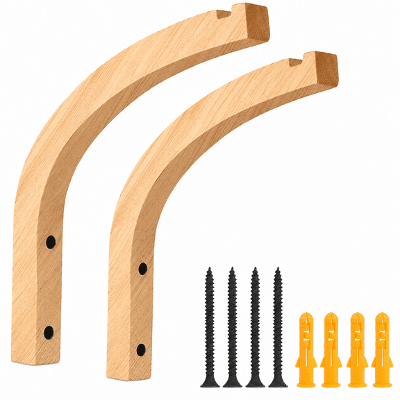 IULAVP Plant Hanger Bracket, 2 Pack Wooden Wall Hooks for Hanging Baskets, Curved Indoor Outdoor Plant Hook with Screws and Anchors for Porch Patio Garden Bird Feeder Lantern, 8.7 x 9.5 in