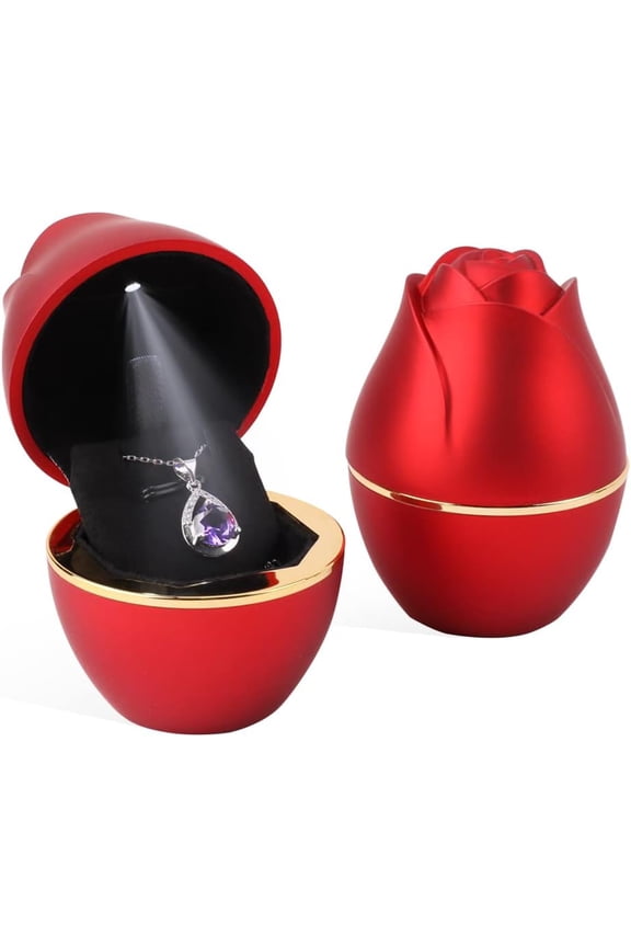 Red Pendant Box with LED Light Rose Jewelry Necklace Case Jewellry Display Gift Boxes for Wedding Pendants Box Ceremony Engagement Proposal Anniversary