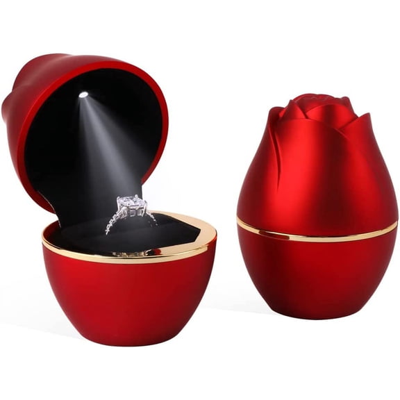 IULAVP Red Ring Box with LED Light Rose Jewelry Ring Case Jewellry Display Gift Boxes for Mother's Day Wedding Ring Box Ceremony Engagement Proposal Anniversary