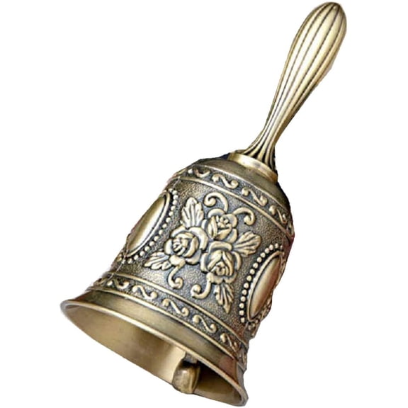 IULAVP Retro Call Bell Antique Hand Bell Bronze Dinner Bell Resturant Service Bell Brass Jingle Wedding Classroom Church Bell with Detailed Rose Embossing