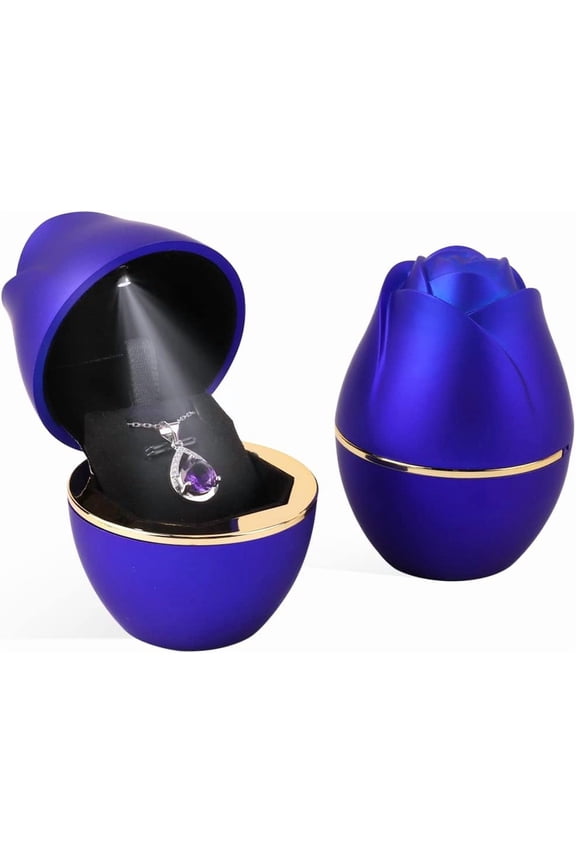 Royal Blue Pendant Box with LED Light Rose Jewelry Necklace Case Jewellry Display Gift Boxes for Wedding Pendants Box Ceremony Engagement Proposal Anniversary