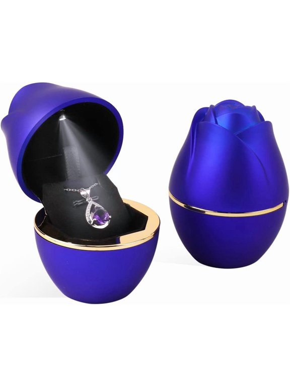 Royal Blue Pendant Box with LED Light Rose Jewelry Necklace Case Jewellry Display Gift Boxes for Wedding Pendants Box Ceremony Engagement Proposal Anniversary