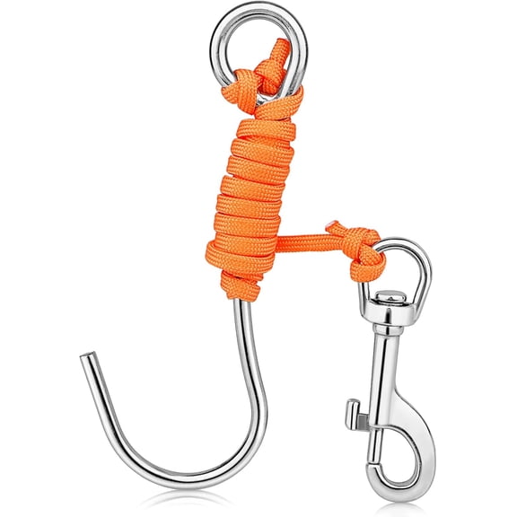 IULAVP Scuba Diving Reef Hook with 47 in Line, Marine Grade Stainless Steel Drift Diving Hook with Swivel Bolt Snap & O-Ring for Strong Current Diving, Underwater Photography & Scuba Accessories