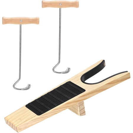 IULAVP Set of 3 Wooden Boot Jack Boot Remover Hooks for Work/Cowboy Boots, Indoor Outdoor Wood Boot Pullers Removers with Long Handles, Women Men Shoe Horns Boot Jacks Easy Put on/Take off Helper
