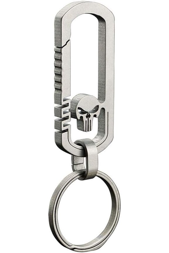 Ultralight Aviation Titanium Anti-Lost Keychain Carabiner Creative Skull Design Quick Release Keychain with 33mm Titanium Key Ring, Sturdy and Durable, Easy to Carry