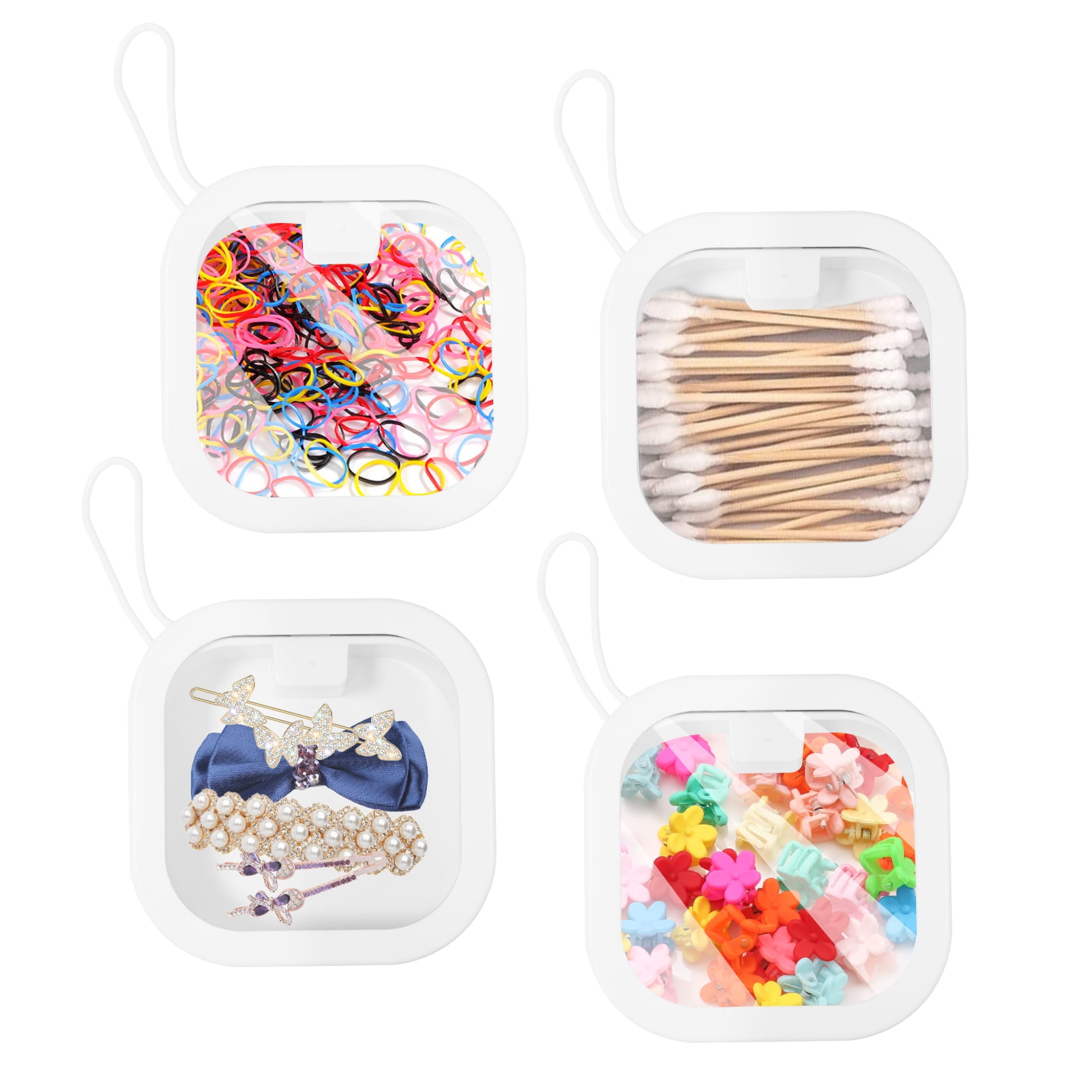 IULONEE 4Pcs Hair Tie Organizer, Travel Hair Ties Qtip Holder, Portable Press Open Travel Holder