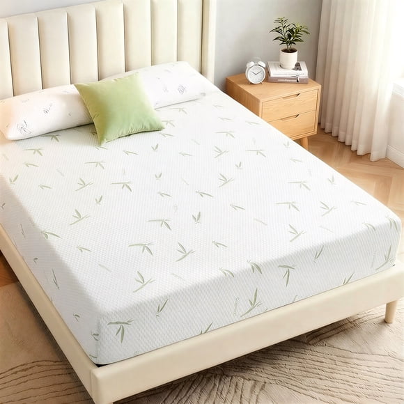 IULULU 12 Inch Luxury Memory Foam Mattress, Bamboo Fabric with Removable Washable Cover, Medium Firm Supportive Bed in a Box, Queen Size