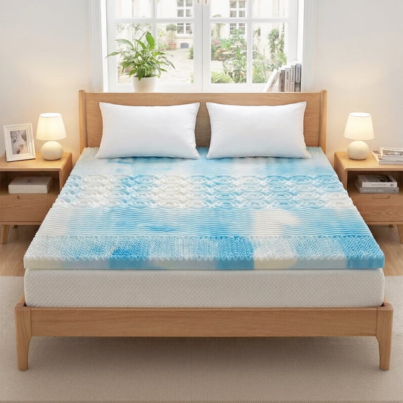 IULULU 2 Inch 5-Zone Egg Crate Gel Memory Foam Mattress Topper, Ergonomic Pressure Relief Bed Topper, Full