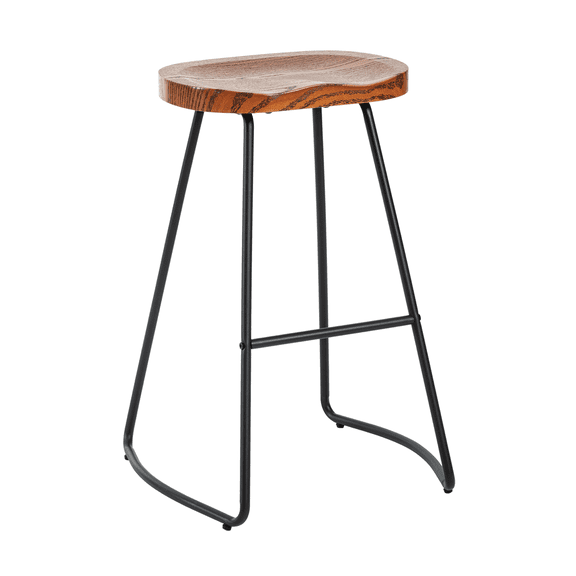 IULULU 26 Inch Barstool Chair for Kitchen Island, Rustic Saddle, Seat Backless Stools with Metal Leg, Brown