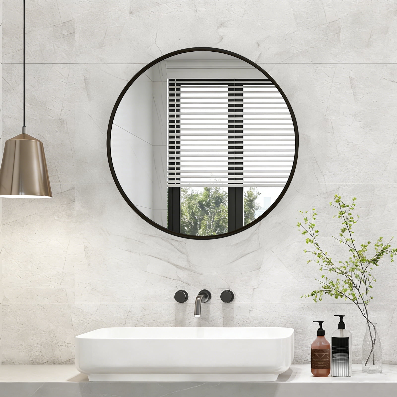 IULULU 28-Inch Round Aluminum Wall-Mounted Mirror , Equipped With a ...