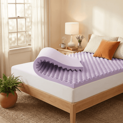 IULULU 3 Inch Lavender Egg Crate Memory Foam Mattress Topper, Breathable Airflow Design for Stress Relief, Soothing Bed Topper, Twin