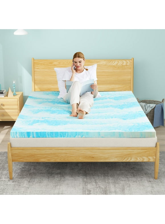 IULULU 3 inch Queen size Mattress Topper, Soft Cooling Gel Bed Pad for Pressure Relief, Blue