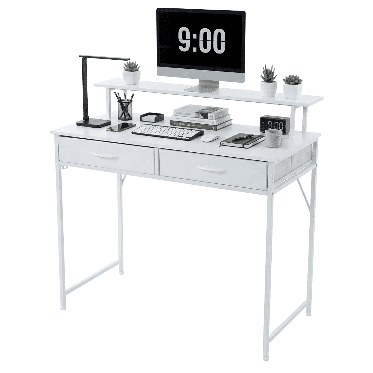 IULULU 31 inch Desk with 2 Drawers, Study Writing Wood Desk for Small ...