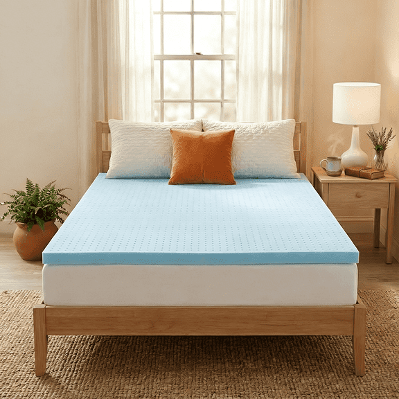 IULULU 4 Inch Blue Memory Foam Mattress Topper, Breathable High Density Support Foam Bed Topper, Twin