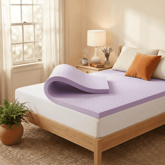 IULULU 4 Inch Lavender Egg Crate Memory Foam Mattress Topper, Breathable Airflow Design for Stress Relief, Soothing Bed Topper, Queen