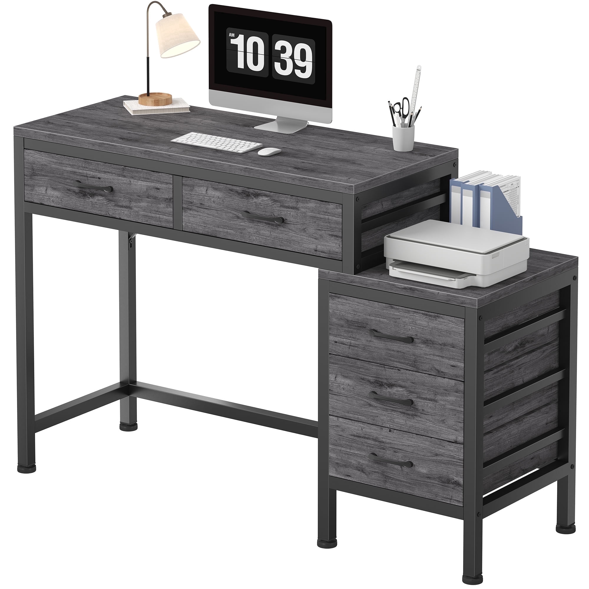 IULULU 51inch Computer Desk with 5 Drawers, Woodtop Desk of Small Spaces, Modern Style for Home Office, Gray