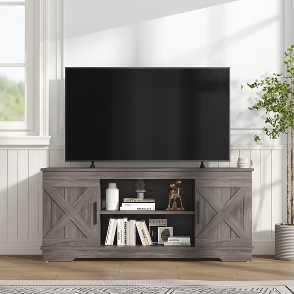 IULULU 58" Modern Farmhouse TV Stand for TVs up to 65", Natural Grey