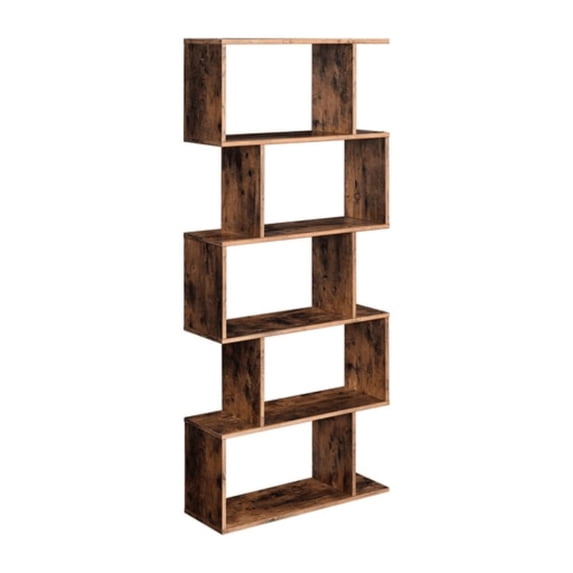 IULULU 62" Geometric Bookcase, 5-Tier S-Shaped Modern Bookshelf, Tall Room Divider Shelf for Living Room, Bedroom, Home Office, Hallway, Rust Brown