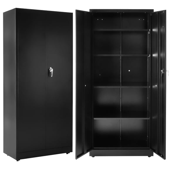IULULU 71in Metal Storage Cabinet with Locking Doors,Adjustable Shelves,Storage Cabinet for Garage, for Home,Office,School,Black