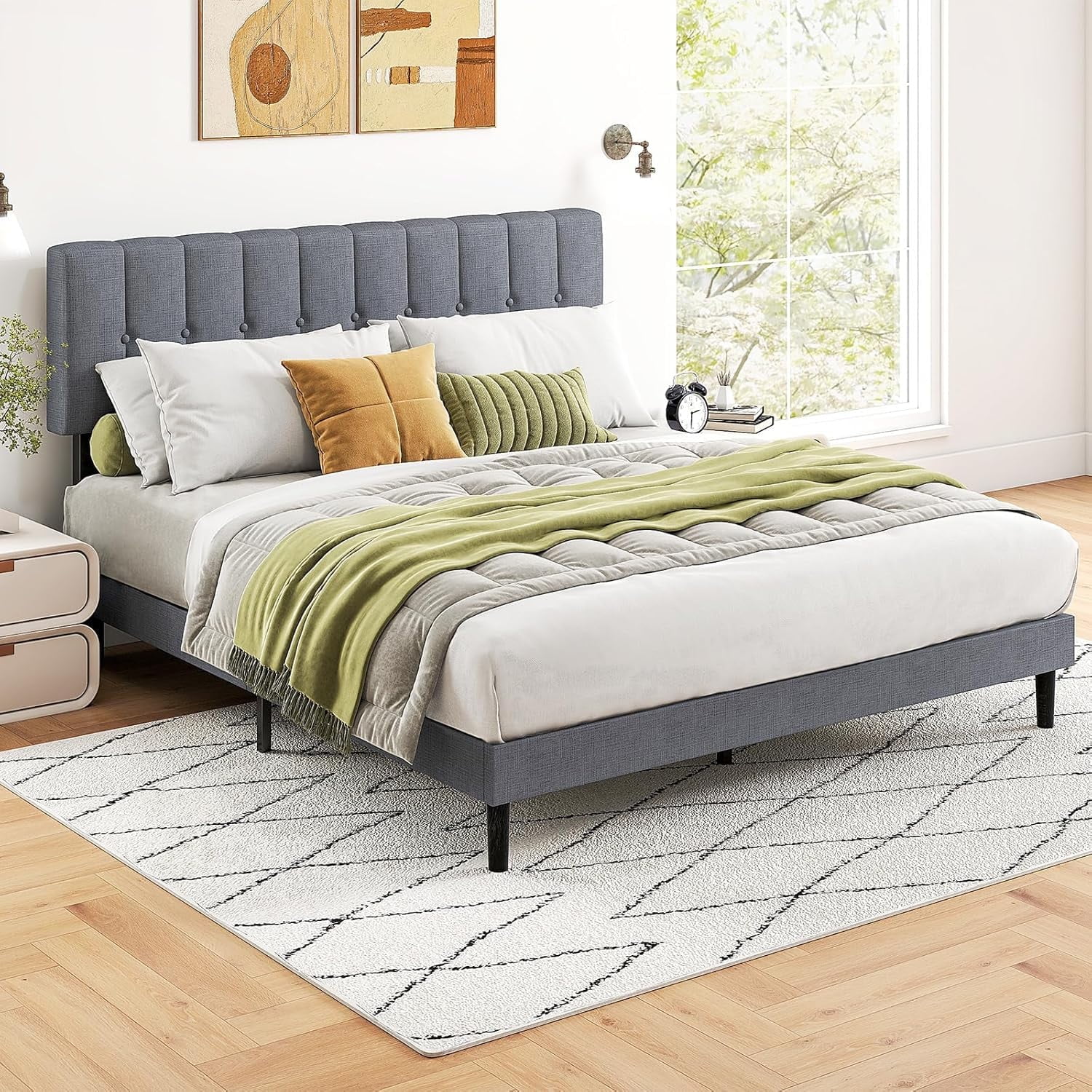 IULULU Adult 46 in Adjustable Shelf Bed Frame, Full Size