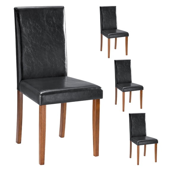 IULULU Set of 4 High-Back Dining Chair, PU Leather Elegant Design Home Kitchen Furniture, Solid Wood Legs , Black